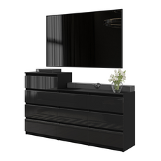 GABRIEL - Chest of 10 Drawers (6+4) - Bedroom Dresser Storage Cabinet Sideboard - Black Matt / Black Gloss H36 3/8" / 27 1/2" W63" D13 1/4"
