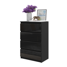 GABRIEL - Chest of 4 Drawers - Bedroom Dresser Storage Cabinet Sideboard - Black Matt / Black Gloss H36 3/8" W23 5/8" D13 1/4"