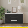 MIKEL - Chest of 3 Drawers and 2 Doors - Bedroom Dresser Storage Cabinet Sideboard - White Matt / Anthracite H29 1/2" W47 1/4" D13 3/4"