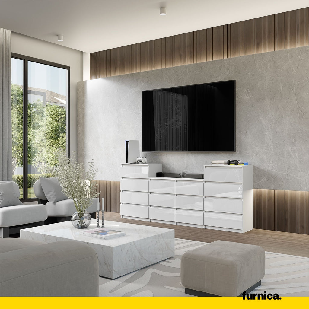 GABRIEL - Chest of 14 Drawers (4+6+4) - Bedroom Dresser Storage Cabinet Sideboard - White Gloss H36 3/8" W86 5/8" D13 1/4"