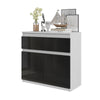 NOAH - Chest of 2 Drawers and 2 Doors - Bedroom Dresser Storage Cabinet Sideboard - White Matt / Black Gloss H29 1/2" W31 1/2" D13 3/4"