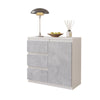 MIKEL - Chest of 3 Drawers and 1 Door - Bedroom Dresser Storage Cabinet Sideboard - White Matt / Concrete H29 1/2" W31 1/2" D13 3/4"