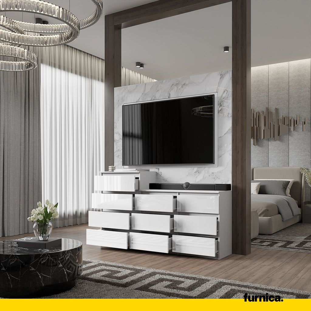 GABRIEL - Chest of 10 Drawers (6+4) - Bedroom Dresser Storage Cabinet Sideboard - White Gloss H36 3/8 GABRIEL - Chest of 10 Drawers (6+4) - Bedroom Dresser Storage Cabinet Sideboard - White Gloss H36 3/8