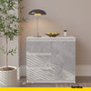 MIKEL - Chest of 3 Drawers and 1 Door - Bedroom Dresser Storage Cabinet Sideboard - White Matt / Concrete H29 1/2" W31 1/2" D13 3/4"
