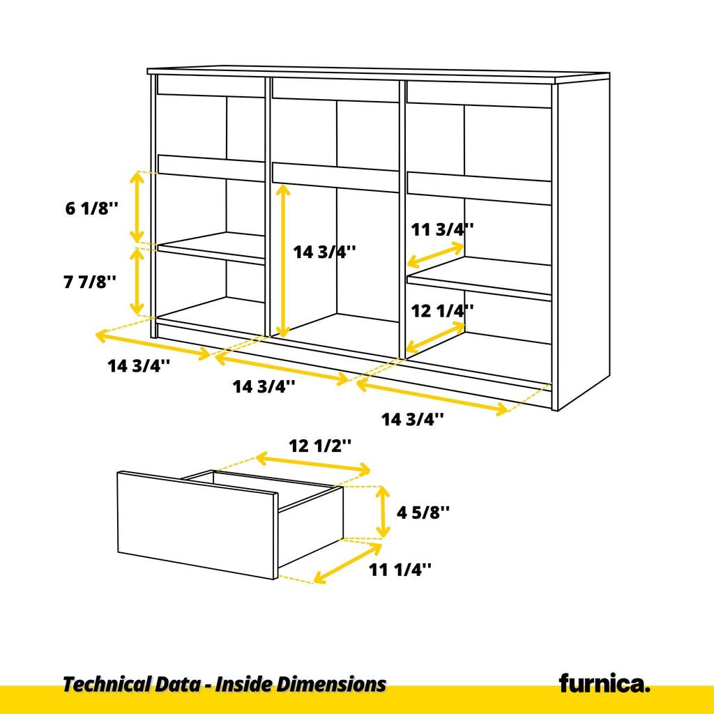 NOAH - Chest of 3 Drawers and 3 Doors - Bedroom Dresser Storage Cabinet Sideboard - White Matt / Sonoma Oak H29 1/2" W47 1/4" D13 3/4"