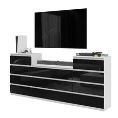 GABRIEL - Chest of 14 Drawers (4+6+4) - Bedroom Dresser Storage Cabinet Sideboard - White Matt / Black Gloss H36 3/8" W86 5/8" D13 1/4"