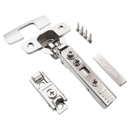 4D 110 Degree Cabinet Hinges with Soft-Close, H0 Concealed Mounting Plate with EURO Screws and Cover Caps, Full Overlay