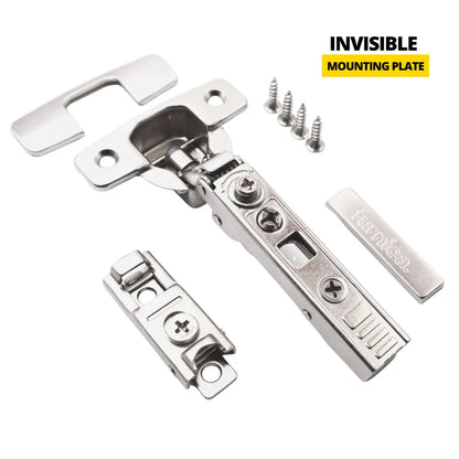 4D 110 Degree Cabinet Hinges with Soft-Close, H0 Concealed Mounting Plate with EURO Screws and Cover Caps, Full Overlay