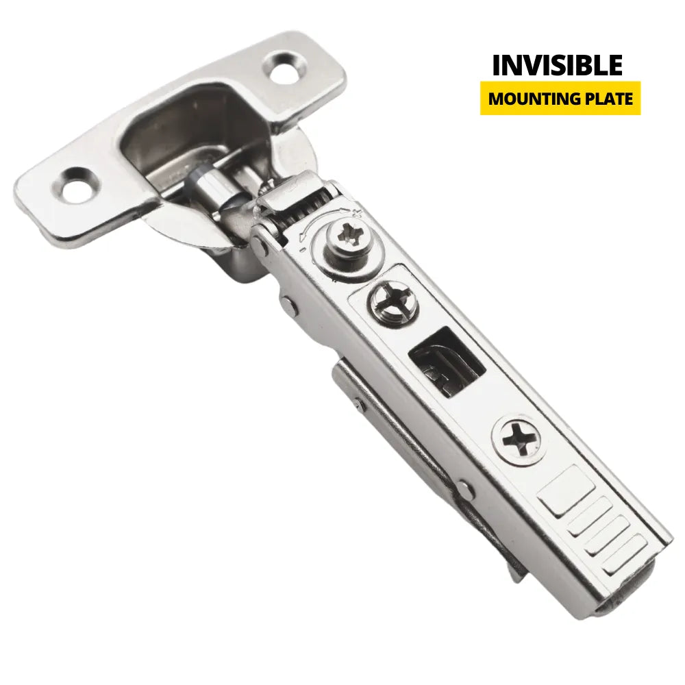 4D 110 Degree Cabinet Hinges with Soft-Close, H0 Concealed Mounting Plate with EURO Screws and Cover Caps, Full Overlay