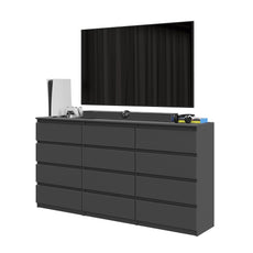 GABRIEL - Chest of 12 Drawers (8+4) - Bedroom Dresser Storage Cabinet Sideboard - Anthracite H36 3/8" W70 7/8" D13 1/4