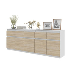 NOAH - Chest of 5 Drawers and 5 Doors - Bedroom Dresser Storage Cabinet Sideboard - White Matt / Sonoma Oak H29 1/2" W78 3/4" D13 3/4"