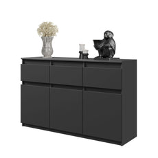 NOAH - Chest of 3 Drawers and 3 Doors - Bedroom Dresser Storage Cabinet Sideboard - Anthracite H29 1/2" W47 1/4" D13 3/4"