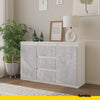 MIKEL - Chest of 3 Drawers and 2 Doors - Bedroom Dresser Storage Cabinet Sideboard - White Matt / Concrete H29 1/2" W47 1/4" D13 3/4"