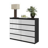 GABRIEL - Chest of 8 Drawers - Bedroom Dresser Storage Cabinet Sideboard - Black Matt / White Gloss H36 3/8" W47 1/4" D13 1/4"