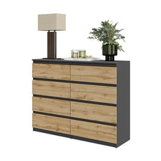 GABRIEL - Chest of 8 Drawers - Bedroom Dresser Storage Cabinet Sideboard - Anthracite / Wotan Oak H36 3/8" W47 1/4" D13 1/4"