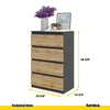 GABRIEL - Chest of 4 Drawers - Bedroom Dresser Storage Cabinet Sideboard - Anthracite / Wotan Oak H36 3/8" W23 5/8" D13 1/4"