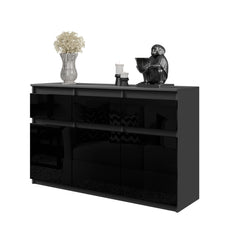 NOAH - Chest of 3 Drawers and 3 Doors - Bedroom Dresser Storage Cabinet Sideboard - Anthracite / Black Gloss H29 1/2" W47 1/4" D13 3/4"