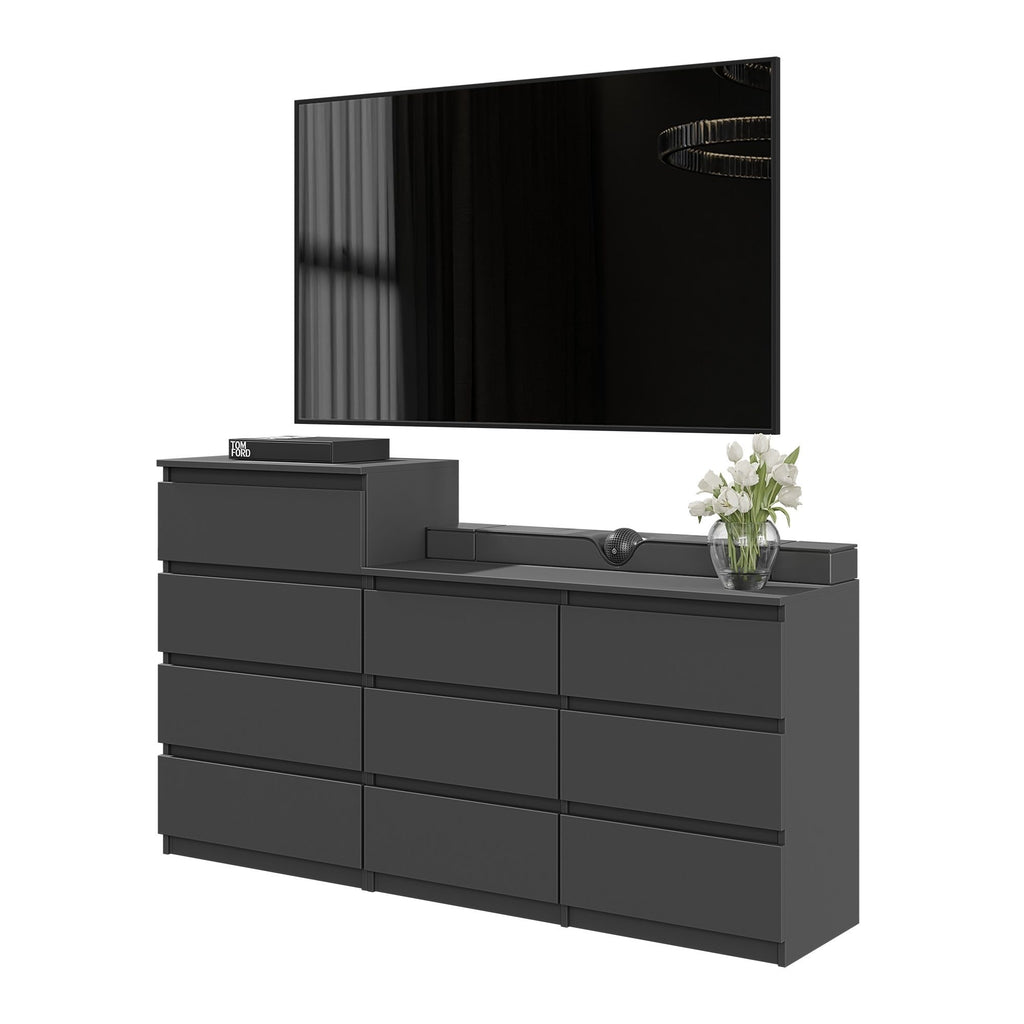 GABRIEL - Chest of 10 Drawers (6+4) - Bedroom Dresser Storage Cabinet Sideboard - Anthracite H36 3/8" / 27 1/2" W63" D13 1/4" - Furnica GABRIEL - Chest of 10 Drawers (6+4) - Bedroom Dresser Storage Cabinet Sideboard - Anthracite H36 3/8" / 27 1/2" W63" D13 1/4" - Furnica