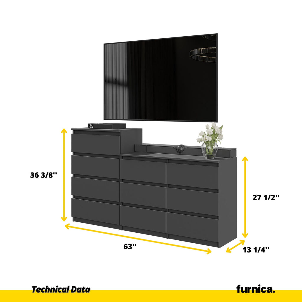 kullen 6 drawer dresser black brown GABRIEL - Chest of 10 Drawers (6+4) - Bedroom Dresser Storage Cabinet Sideboard - Anthracite H36 3/8" / 27 1/2" W63" D13 1/4"
