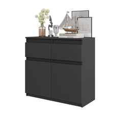 NOAH - Chest of 2 Drawers and 2 Doors - Bedroom Dresser Storage Cabinet Sideboard - Anthracite H29 1/2" W31 1/2" D13 3/4"