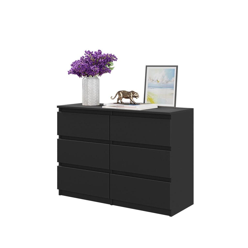 GABRIEL - Chest of 6 Drawers - Bedroom Dresser Storage Cabinet Sideboard - Black Matt H28" W39 3/8" D13"