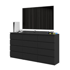 GABRIEL - Chest of 12 Drawers (8+4) - Bedroom Dresser Storage Cabinet Sideboard - Black Matt H36 3/8" W70 7/8" D13 1/4