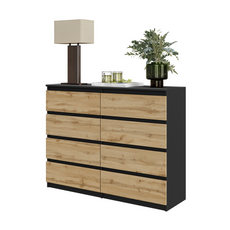 GABRIEL - Chest of 8 Drawers - Bedroom Dresser Storage Cabinet Sideboard - Black Matt / Wotan Oak H36 3/8" W47 1/4" D13 1/4"