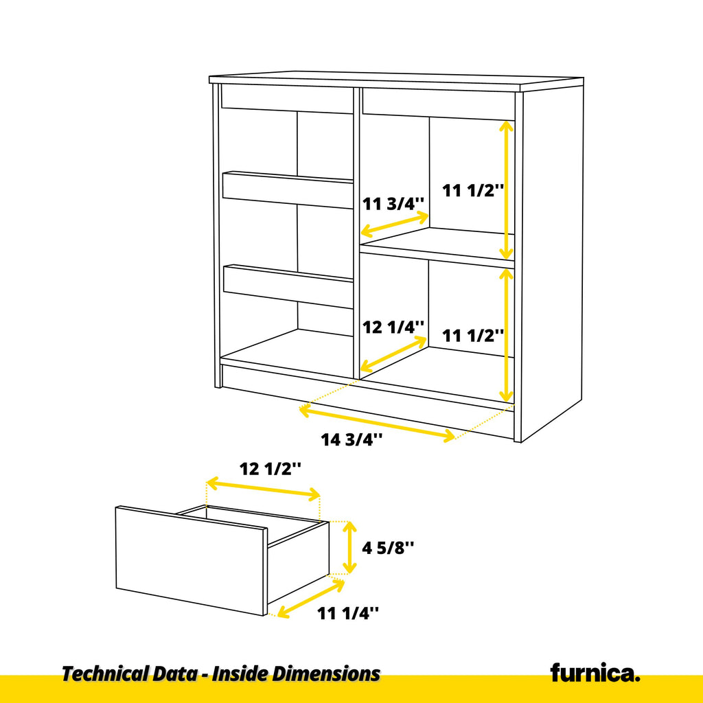 MIKEL - Chest of 3 Drawers and 1 Door - Bedroom Dresser Storage Cabinet Sideboard - Sonoma Oak / White Matt H29 1/2" W31 1/2" D13 3/4"