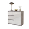 MIKEL - Chest of 3 Drawers and 1 Door - Bedroom Dresser Storage Cabinet Sideboard - Concrete / White Gloss H29 1/2" W31 1/2" D13 3/4"