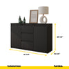 MIKEL - Chest of 3 Drawers and 2 Doors - Bedroom Dresser Storage Cabinet Sideboard - Anthracite H29 1/2" W47 1/4" D13 3/4"