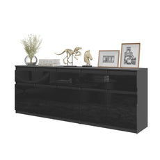 NOAH - Chest of 5 Drawers and 5 Doors - Bedroom Dresser Storage Cabinet Sideboard - Anthracite / Black Gloss H29 1/2" W78 3/4" D13 3/4"
