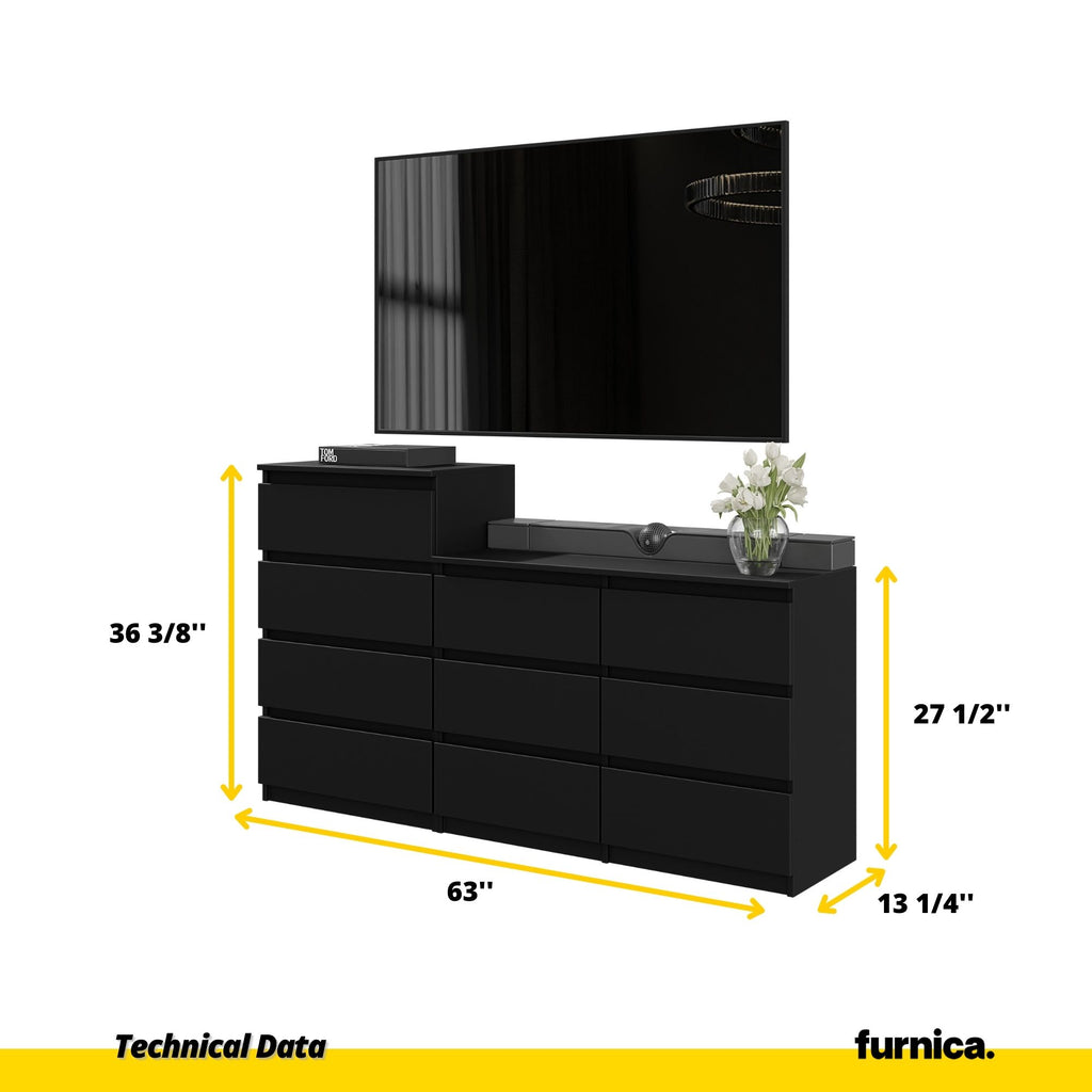 GABRIEL - Chest of 10 Drawers (6+4) - Bedroom Dresser Storage Cabinet Sideboard - Black Matt H36 3/8" / 27 1/2" W63" D13 1/4" - Furnica GABRIEL - Chest of 10 Drawers (6+4) - Bedroom Dresser Storage Cabinet Sideboard - Black Matt H36 3/8" / 27 1/2" W63" D13 1/4" - Furnica