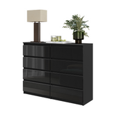 GABRIEL - Chest of 8 Drawers - Bedroom Dresser Storage Cabinet Sideboard - Black Matt / Black Gloss H36 3/8" W47 1/4" D13 1/4"