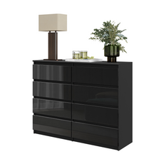 GABRIEL - Chest of 8 Drawers - Bedroom Dresser Storage Cabinet Sideboard - Black Matt / Black Gloss H36 3/8" W47 1/4" D13 1/4"