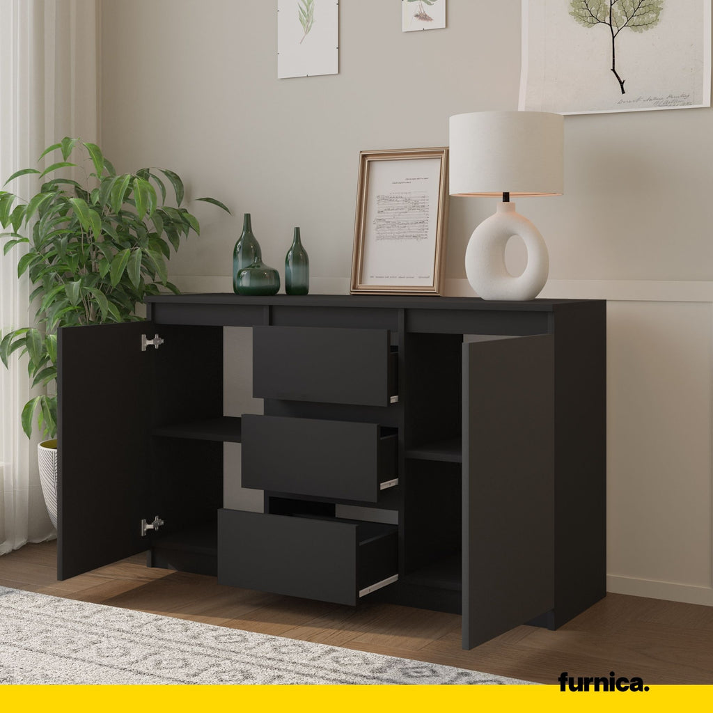 MIKEL - Chest of 3 Drawers and 2 Doors - Bedroom Dresser Storage Cabinet Sideboard - Anthracite H29 1/2" W47 1/4" D13 3/4"