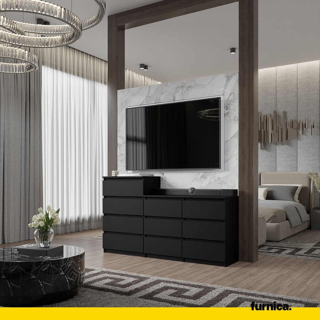 GABRIEL - Chest of 10 Drawers (6+4) - Bedroom Dresser Storage Cabinet Sideboard - Black Matt H36 3/8" / 27 1/2" W63" D13 1/4" - Furnica GABRIEL - Chest of 10 Drawers (6+4) - Bedroom Dresser Storage Cabinet Sideboard - Black Matt H36 3/8" / 27 1/2" W63" D13 1/4" - Furnica
