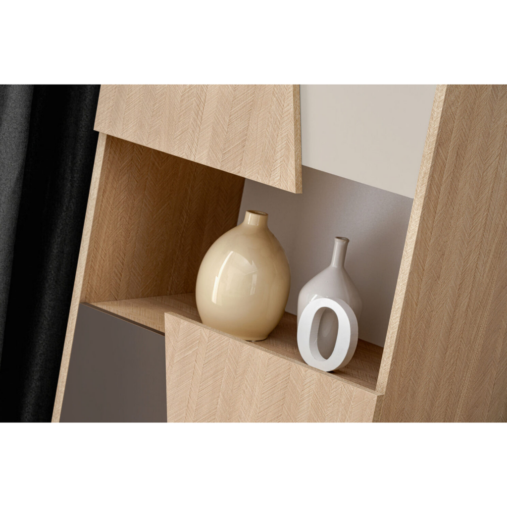 Wall Unit VISTE - Living Room Furniture Set - Scandi / Truffle / White Gloss