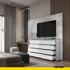 GABRIEL - Chest of 12 Drawers (8+4) - Bedroom Dresser Storage Cabinet Sideboard - Concrete / White Gloss H36 3/8" W70 7/8" D13 1/4