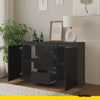MIKEL - Chest of 3 Drawers and 2 Doors - Bedroom Dresser Storage Cabinet Sideboard - Anthracite / Black Gloss H29 1/2" W47 1/4" D13 3/4"