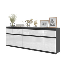 NOAH - Chest of 5 Drawers and 5 Doors - Bedroom Dresser Storage Cabinet Sideboard - Anthracite / White Gloss H29 1/2" W78 3/4" D13 3/4"