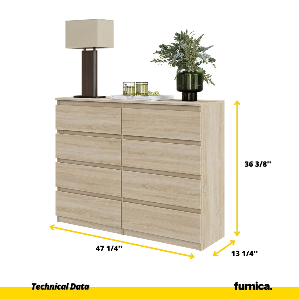 GABRIEL - Chest of 8 Drawers - Bedroom Dresser Storage Cabinet Sideboard - Sonoma Oak H36 3/8" W47 1/4" D13 1/4"