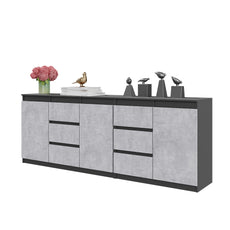MIKEL - Chest of 6 Drawers and 3 Doors - Bedroom Dresser Storage Cabinet Sideboard - Anthracite / Concrete H29 1/2" W78 3/4" D13 3/4"
