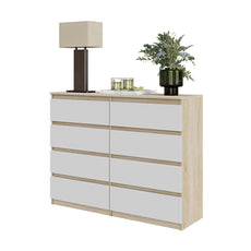 GABRIEL - Chest of 8 Drawers - Bedroom Dresser Storage Cabinet Sideboard - Sonoma Oak / White H36 3/8" W47 1/4" D13 1/4"