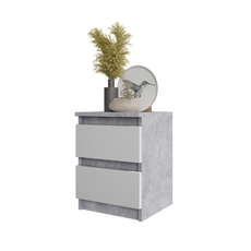 GABRIEL - Bedside Table - Nightstand with 2 drawers - Concrete / White Matt H15 3/4" W11 3/4" D11 3/4"