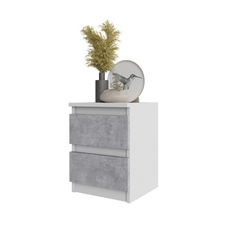 GABRIEL - Bedside Table - Nightstand with 2 drawers - White Matt / Concrete H15 3/4" W11 3/4" D11 3/4"