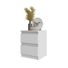 GABRIEL - Bedside Table - Nightstand with 2 drawers - White Matt H15 3/4" W11 3/4" D11 3/4"