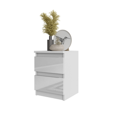 GABRIEL - Bedside Table - Nightstand with 2 drawers - White Matt / White Gloss H15 3/4" W11 3/4" D11 3/4"