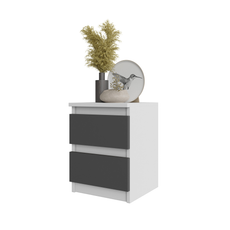 GABRIEL - Bedside Table - Nightstand with 2 drawers - White Matt / Anthracite H15 3/4" W11 3/4" D11 3/4"