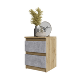 GABRIEL - Bedside Table - Nightstand with 2 drawers - Wotan Oak / Concrete H15 3/4" W11 3/4" D11 3/4"