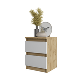 GABRIEL - Bedside Table - Nightstand with 2 drawers - Wotan Oak / White Matt H15 3/4" W11 3/4" D11 3/4"